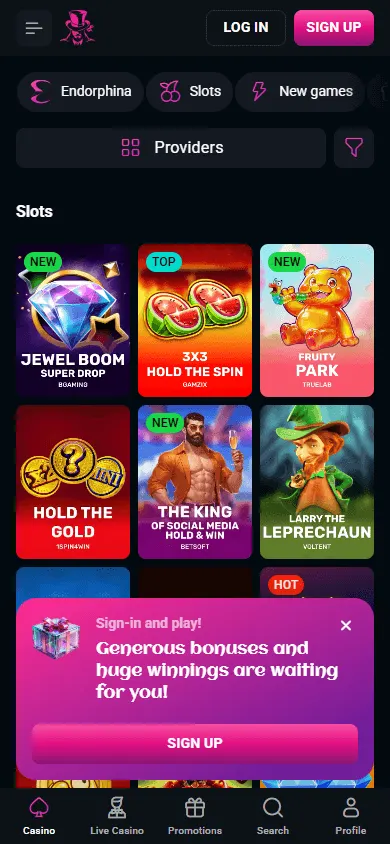 Spinsup Casino games screen on a mobile device